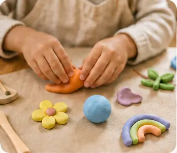A child enjoying a colourful clay activity
