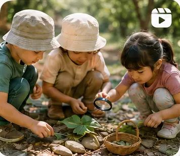 Children exploring nature together outdoors